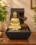 Gold Buddha Tabletop Water Fountain – 3-Tier Cascading Design