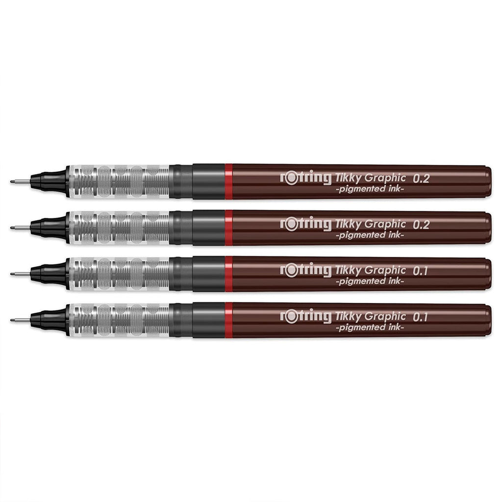 Rotring Tikky Graphic Pigment Liner – 0.1mm & 0.2mm (Set of 4) on a white background