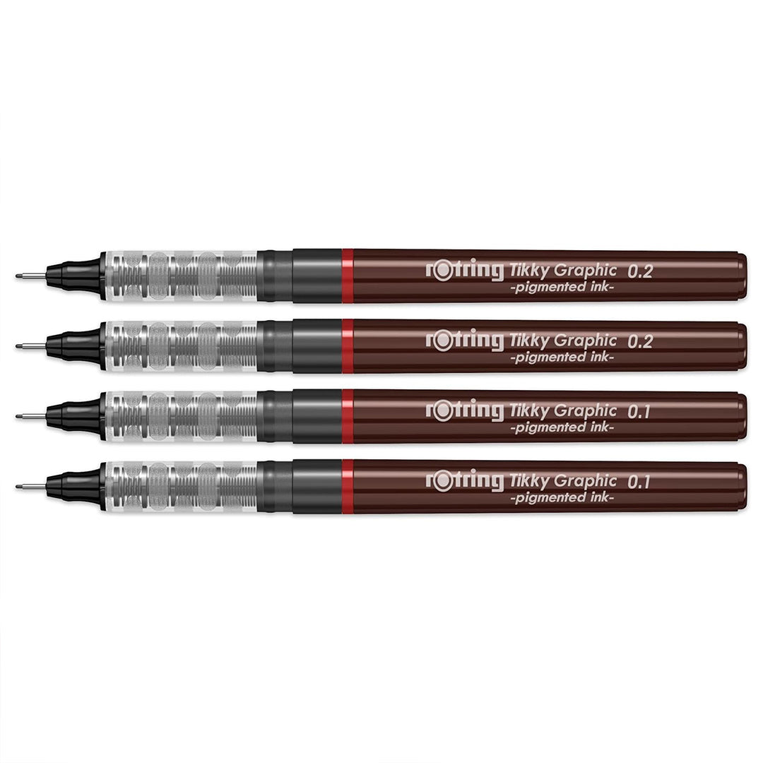 Rotring Tikky Graphic Pigment Liner – 0.1mm & 0.2mm (Set of 4) on a white background
