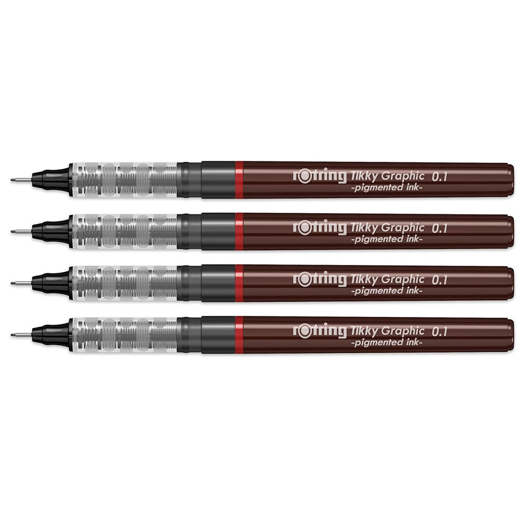 Rotring Tikky Graphic Fineliner Black 0.1mm – (Set of 4) on a white background