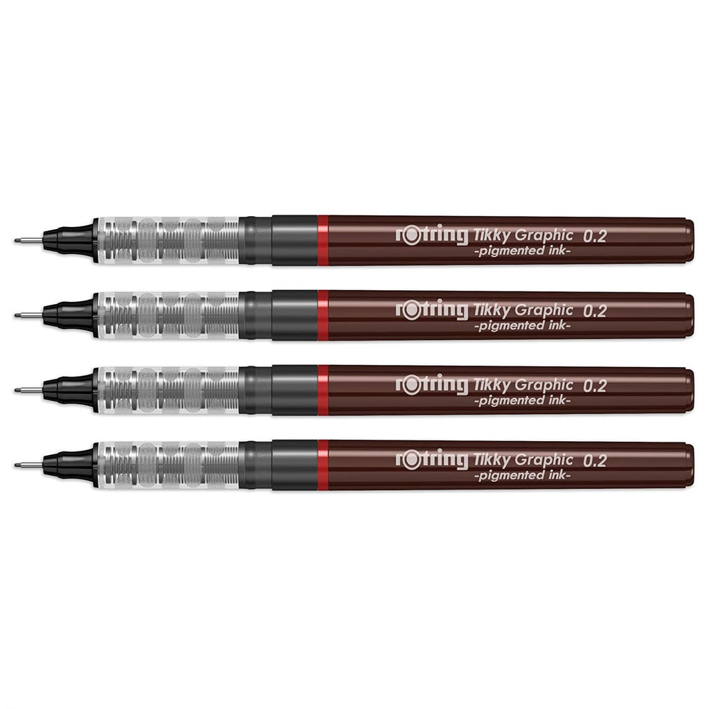 Rotring Tikky Graphic Fineliner Black 0.2mm – (Set of 4) on a white background