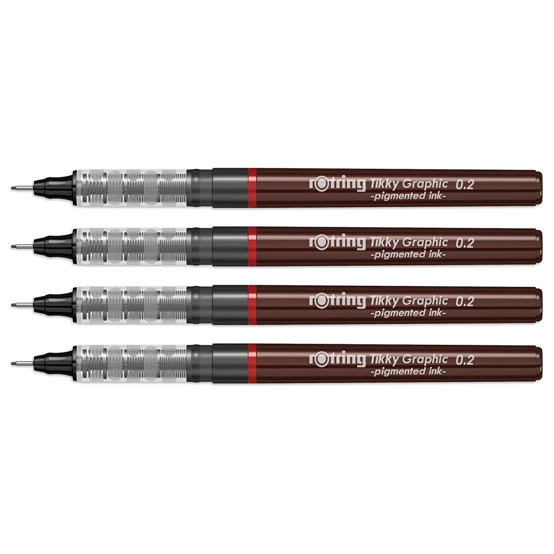 Rotring Tikky Graphic Fineliner Black 0.2mm – (Set of 4) on a white background