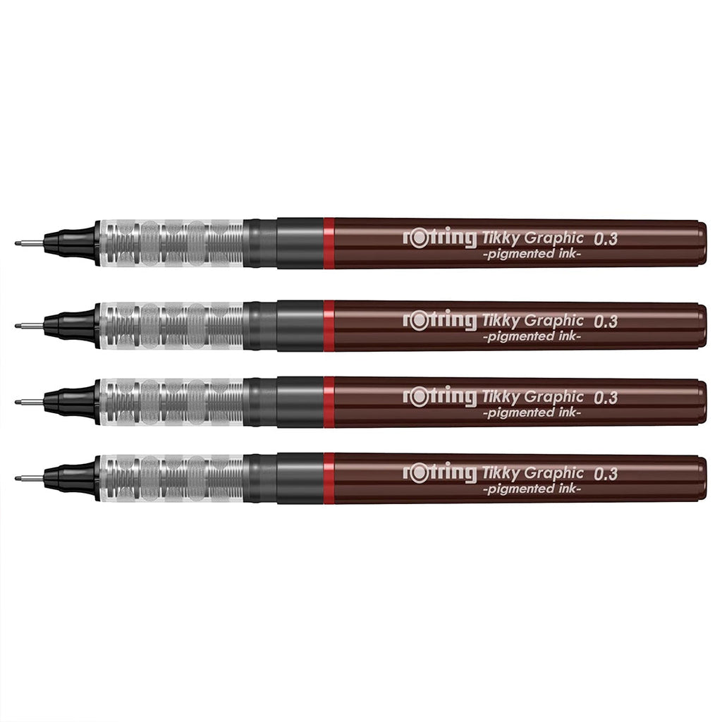 Rotring Tikky Graphic Fineliner Black 0.3mm – (Set of 4) on a white background