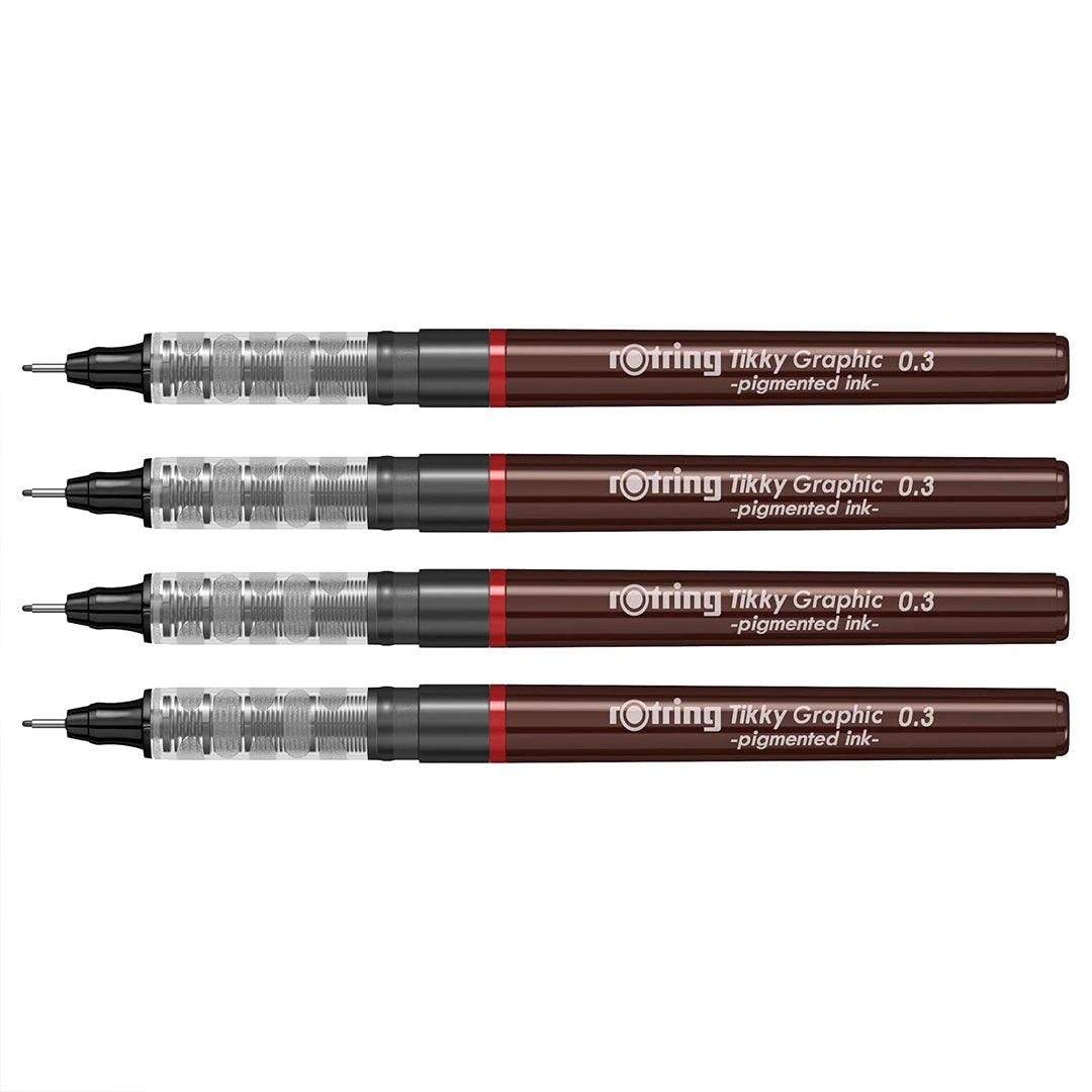 Rotring Tikky Graphic Fineliner Black 0.3mm – (Set of 4) on a white background