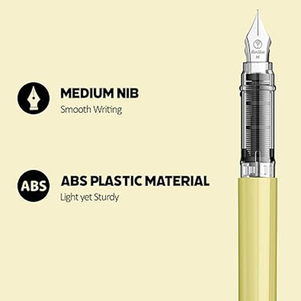 scrikss primeo Fountain pen nib with material details on a light yellow background