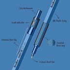 Scrikss Matri-X 0.7mm Blue mechanical pencil with labeled parts on a blue background