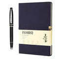 ISHRA  Navy Blue  A5 Ruled Notebook & Black Roller Pen with Chrome Trims | Blue Ink | Gift Set