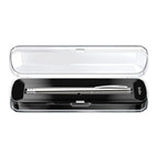 Scrikss 64 Series Rollerball Pen in Chrome in a clear and black case on a white background
