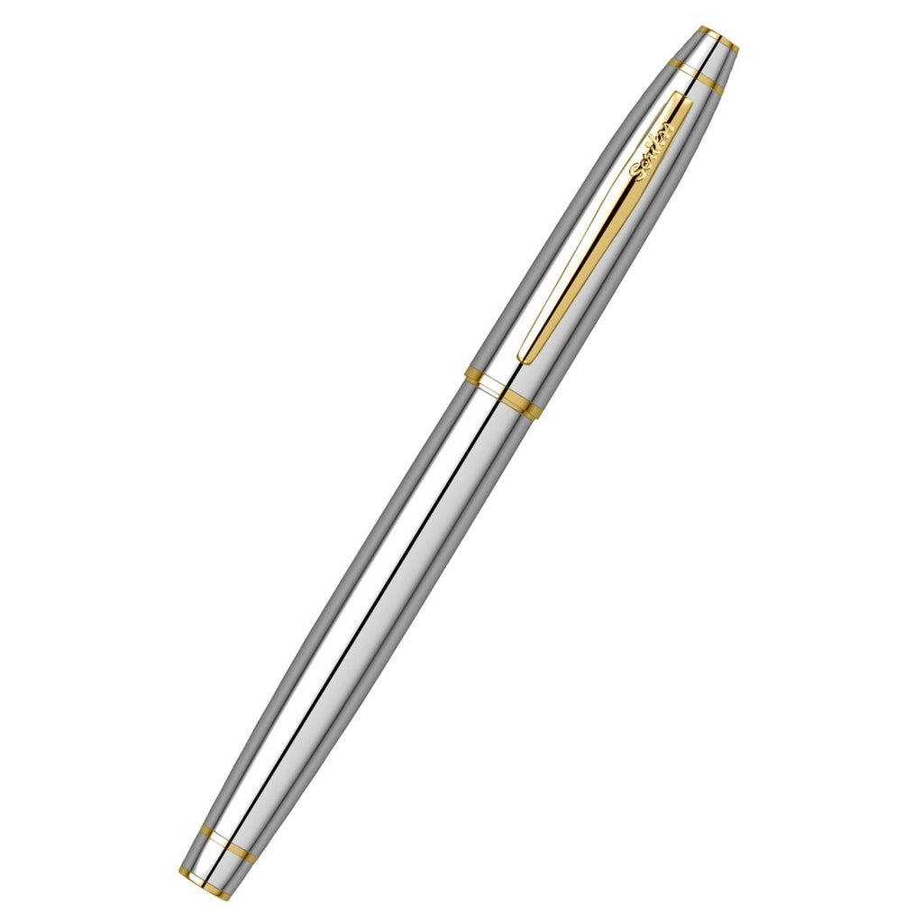 Scrikss Noble 35 Medium nib Fountain Pen in Chrome GT on a white background