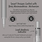Scrikss Matri-X 0.5mm Light Grey Mechanical Pencil Intricate diagram of a pen with text explaining smart pressure control and lead hardness indicator.