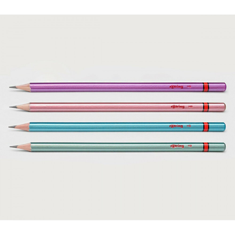 Rotring Woodcase HB Metallic Pencils (Pack of 4) on a white background
