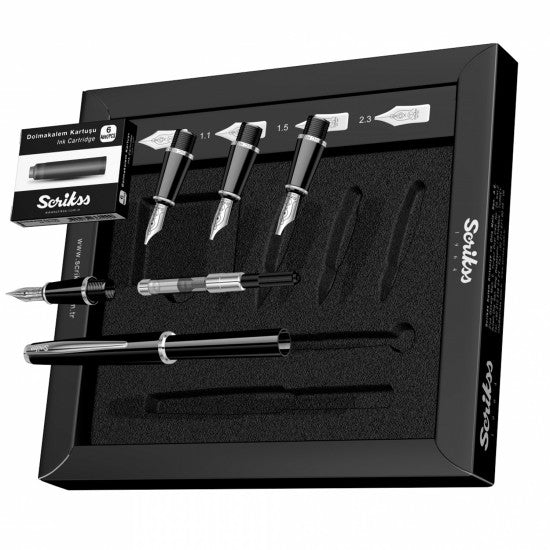 Scrikss Calligraphy Pen Set in Black -Medium, 1.1mm, 1.5mm, 2.3mm Nib