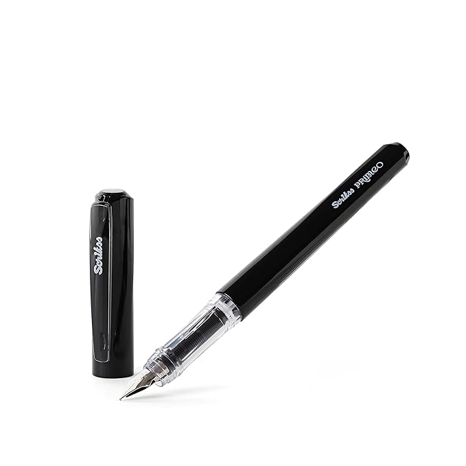 Scrikss Primeo Medium Nib Fountain Pen with 3 Cartridges - Black