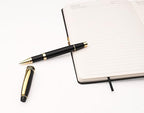 ISHRA Black Roller Ball Pen With Gold Trims| Blue Ink