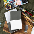 Zequenz A6 Size Grey White Notebook Squared & Blank Acid Free Paper 200 Pages each Ruling 400 Pages 70GSM 360 Degree Flexibility 100% Handmade PU and White paper Basic Plus Series