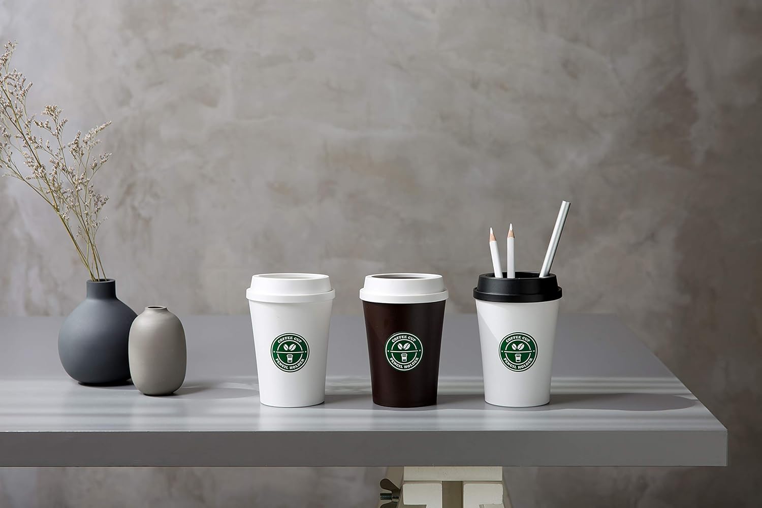LITEM COFFEE CUP PENCIL HOLDER - WHITE & BROWN