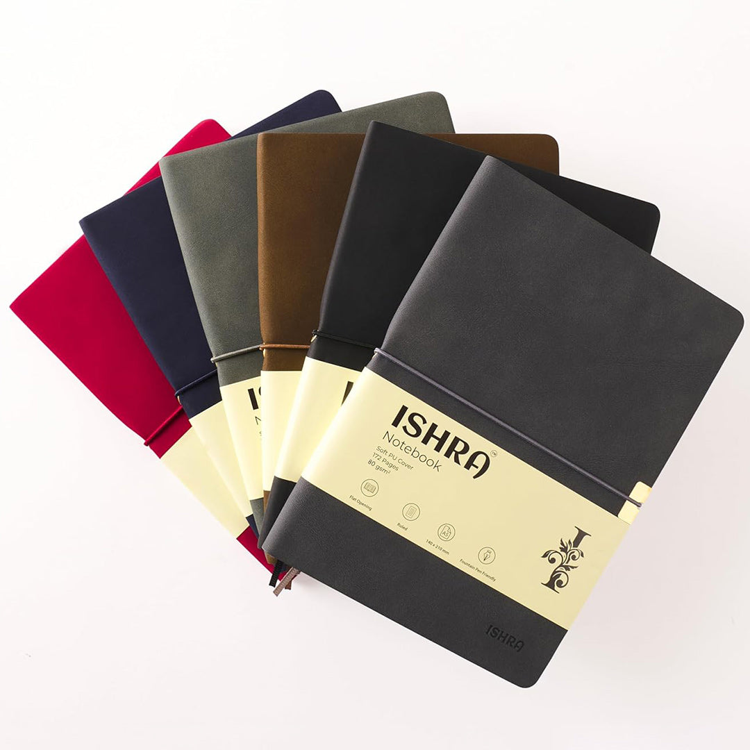 ISHRA A5 Size Ruled Notebook | Ideal Note Book Journal Diary for Work Office Writing Journaling Note Taking Travel | Green Soft Cover| 172 Pages | 80gsm | Fountain Pen Friendly Paper
