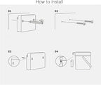 Step-by-step installation diagram for a product on a white background
