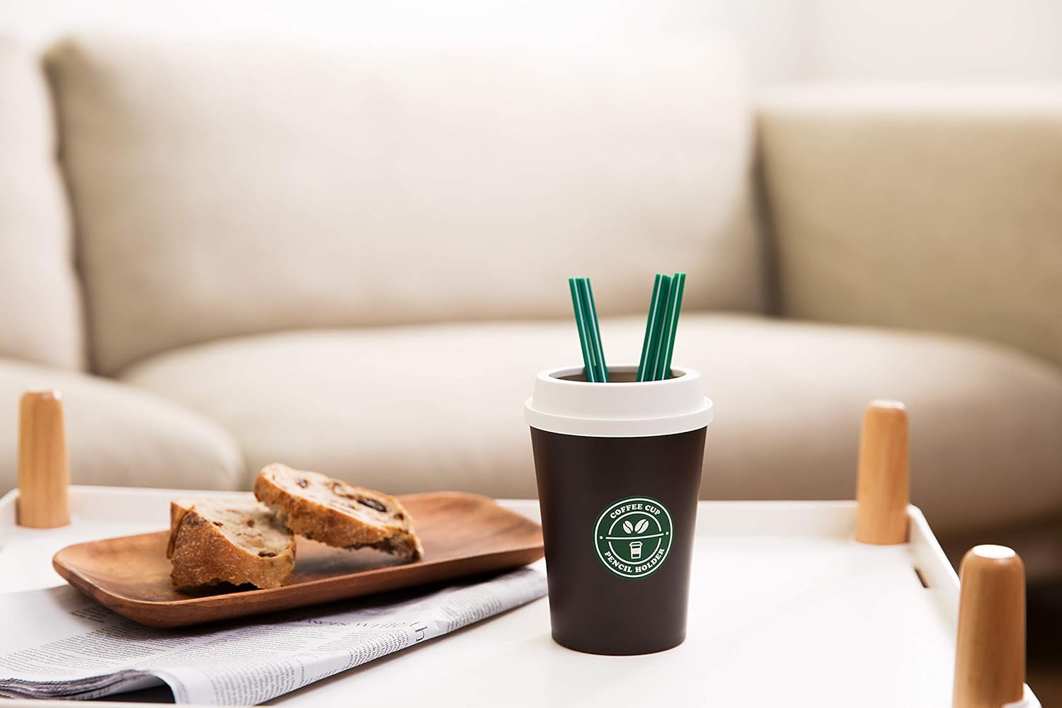 LITEM COFFEE CUP PENCIL HOLDER - WHITE & BROWN