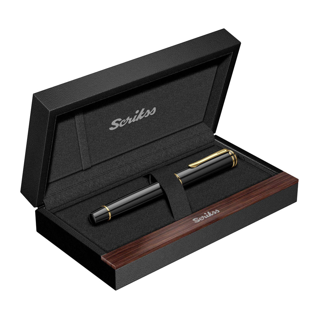 Scrikss Fortune Medium Nib Fountain Pen - Black GT in Gift Box