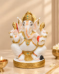 White & Gold Fiber Ganesha Statue – Lord Ganesh Idol for Home Décor