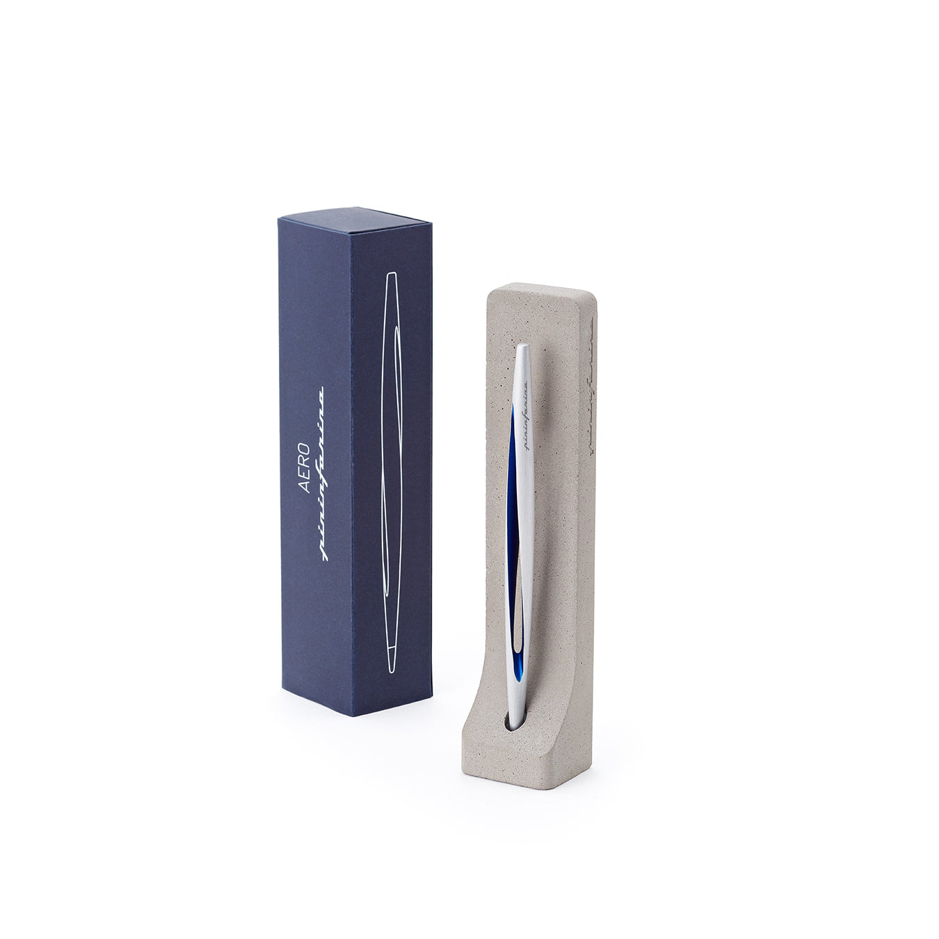 Pininfarina | Aero Blue Pencil | Ethergraf® metal alloy tip  | Raw Concrete Desk Stand