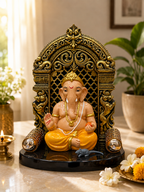 Decorative Fiber Ganesha Statue with Ornate Prabhavali – Lord Ganesh Idol