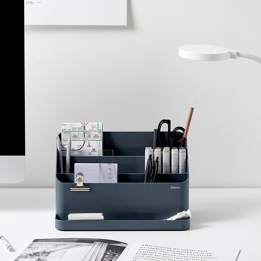 Litem | Desk Orgnaizer with Adjustable Compartments | White | Desktop Holder
