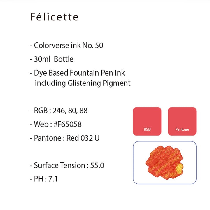 Colorverse | Glistening Series | Traiblazer In Space | Felicette | Fountain Pen Ink | Red Ink | 30ml - penpencilink