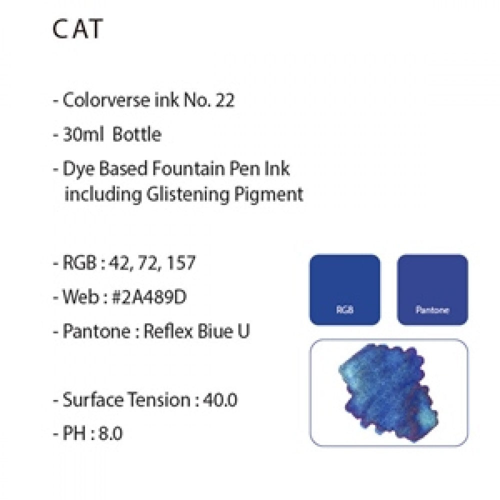 Colorverse | Glistening Series | Multiverse Cat | Fountain Pen Ink | Blue Ink | 30ml - penpencilink