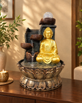 Gold Buddha Lotus Water Fountain with LED Crystal Ball