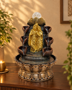 Radha Krishna Water Fountain with LED Crystal Ball – Lotus Base