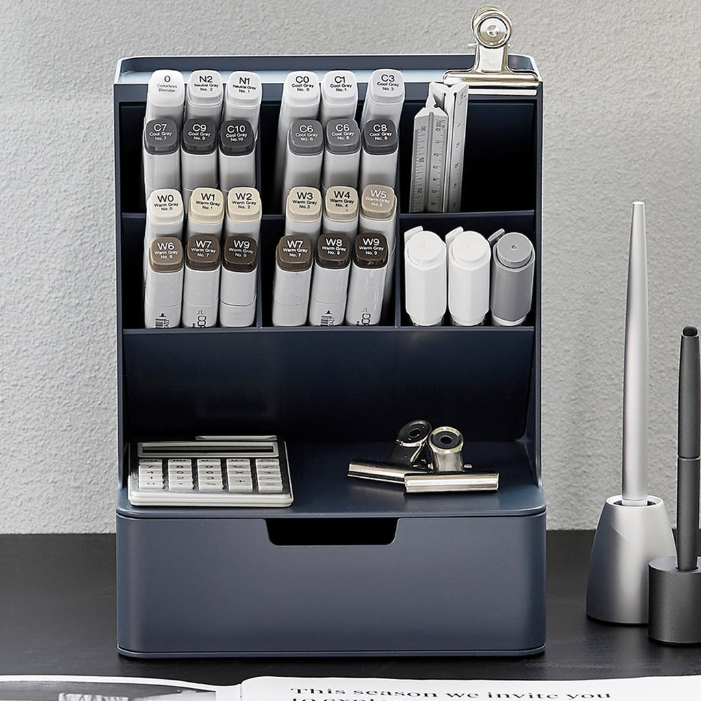 Sysmax | Hive Desk Organizer with 6 Compartments |1 Drawer| Cobalt Green| For Office & Home