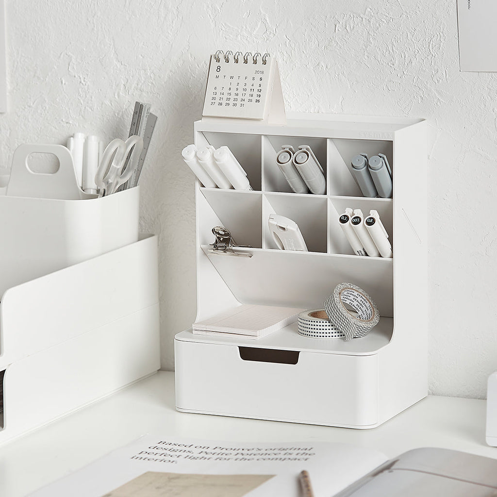 Sysmax | Hive Desk Organizer with 6 Compartments |1 Drawer| Prussian Blue| For Office & Home