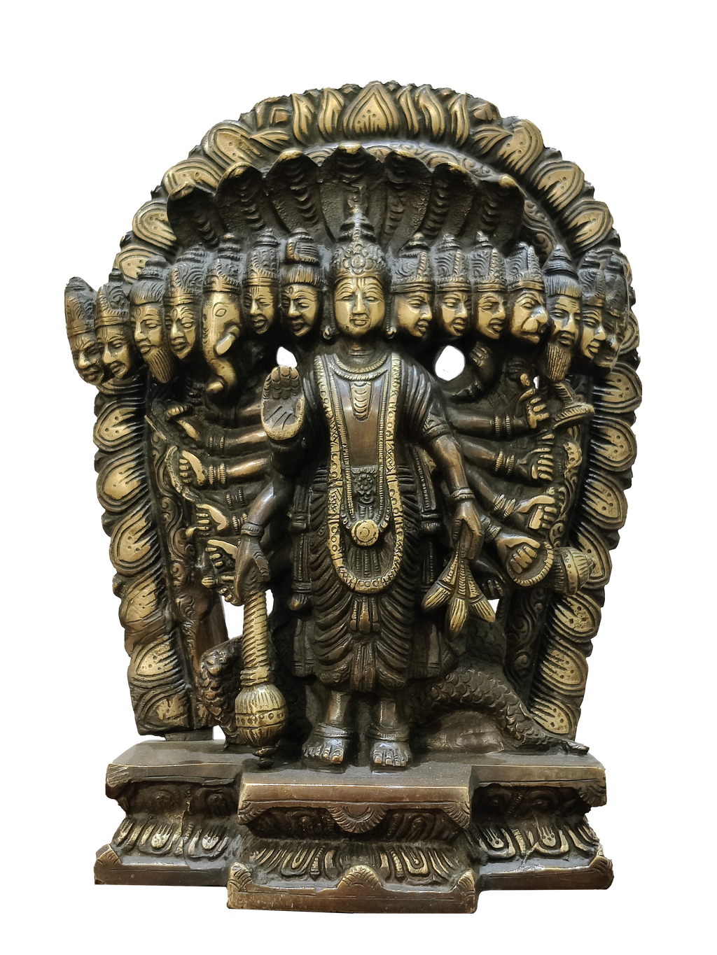 Lord Vishnu Vishvarupa Brass Idol – Multi Faced Divine Cosmic Form Statue