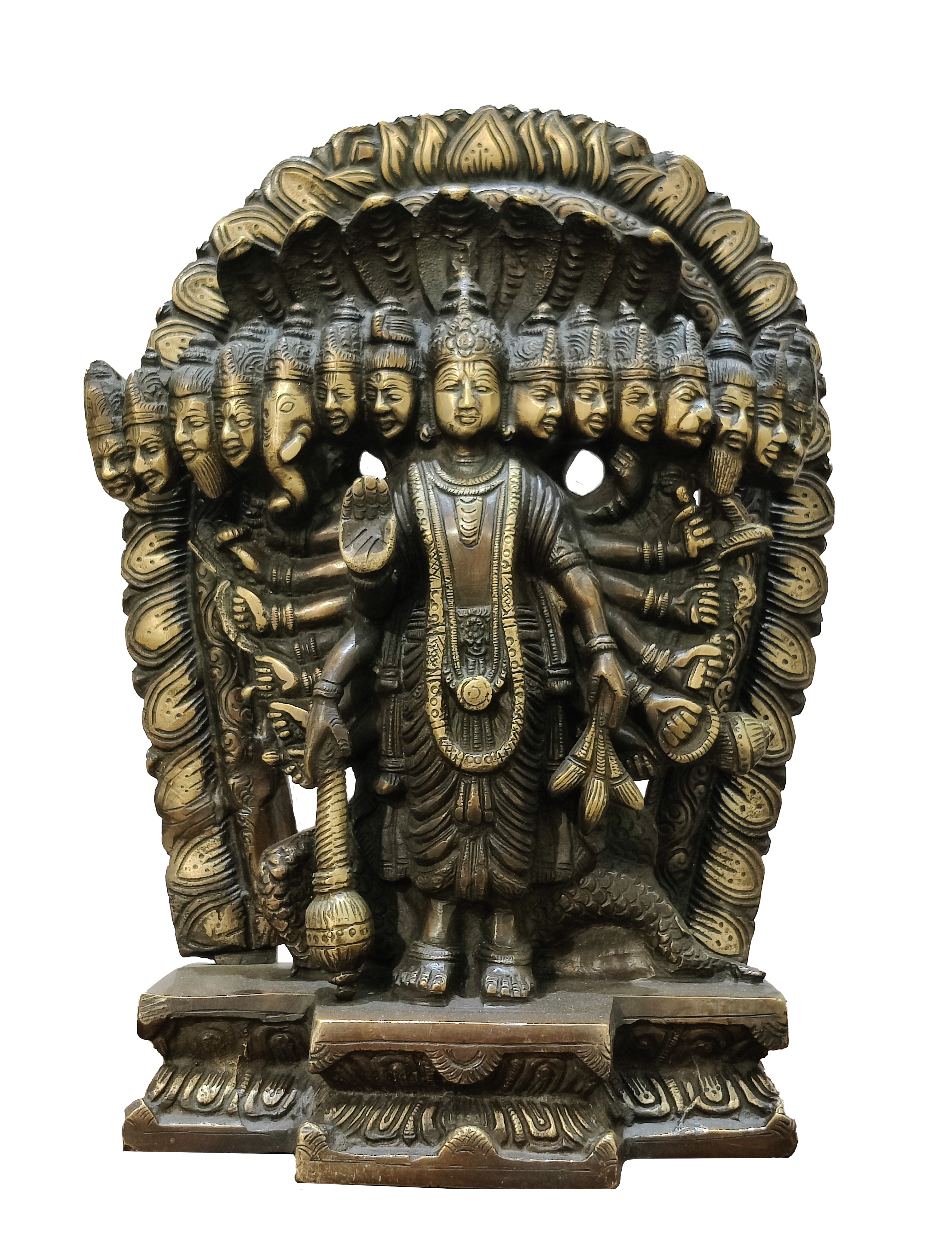 Lord Vishnu Vishvarupa Brass Idol – Multi Faced Divine Cosmic Form Statue