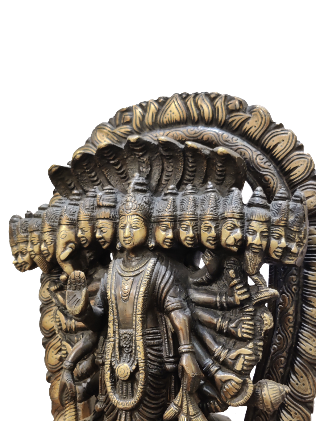Lord Vishnu Vishvarupa Brass Idol – Multi Faced Divine Cosmic Form Statue