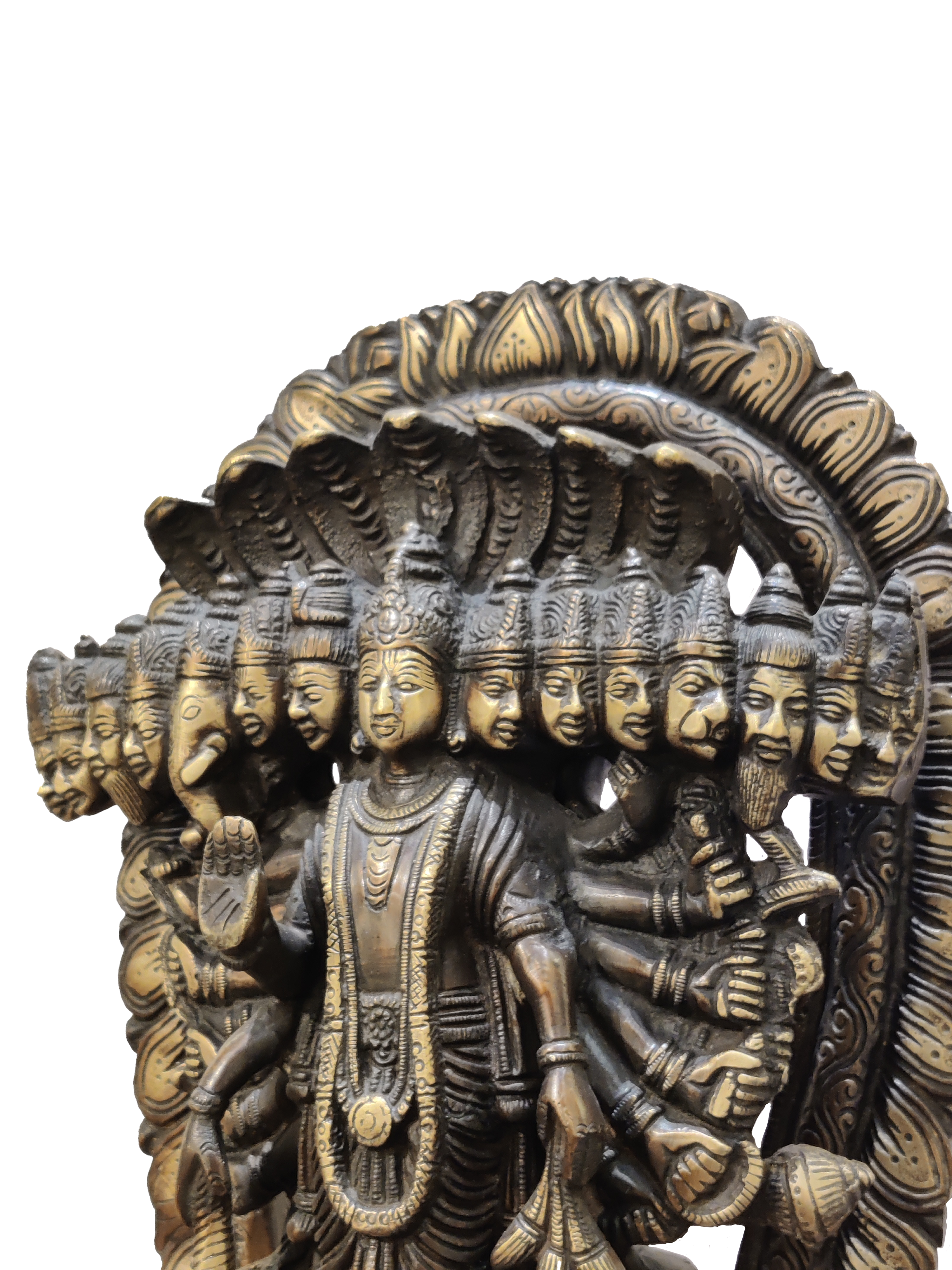 Lord Vishnu Vishvarupa Brass Idol – Multi Faced Divine Cosmic Form Statue
