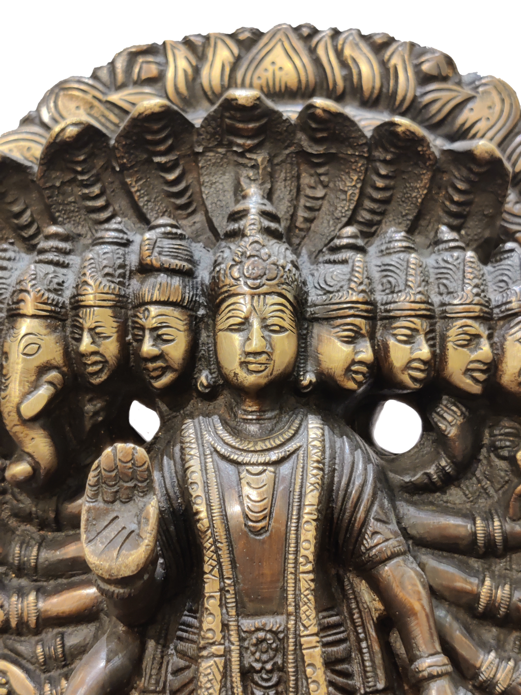 Lord Vishnu Vishvarupa Brass Idol – Multi Faced Divine Cosmic Form Statue
