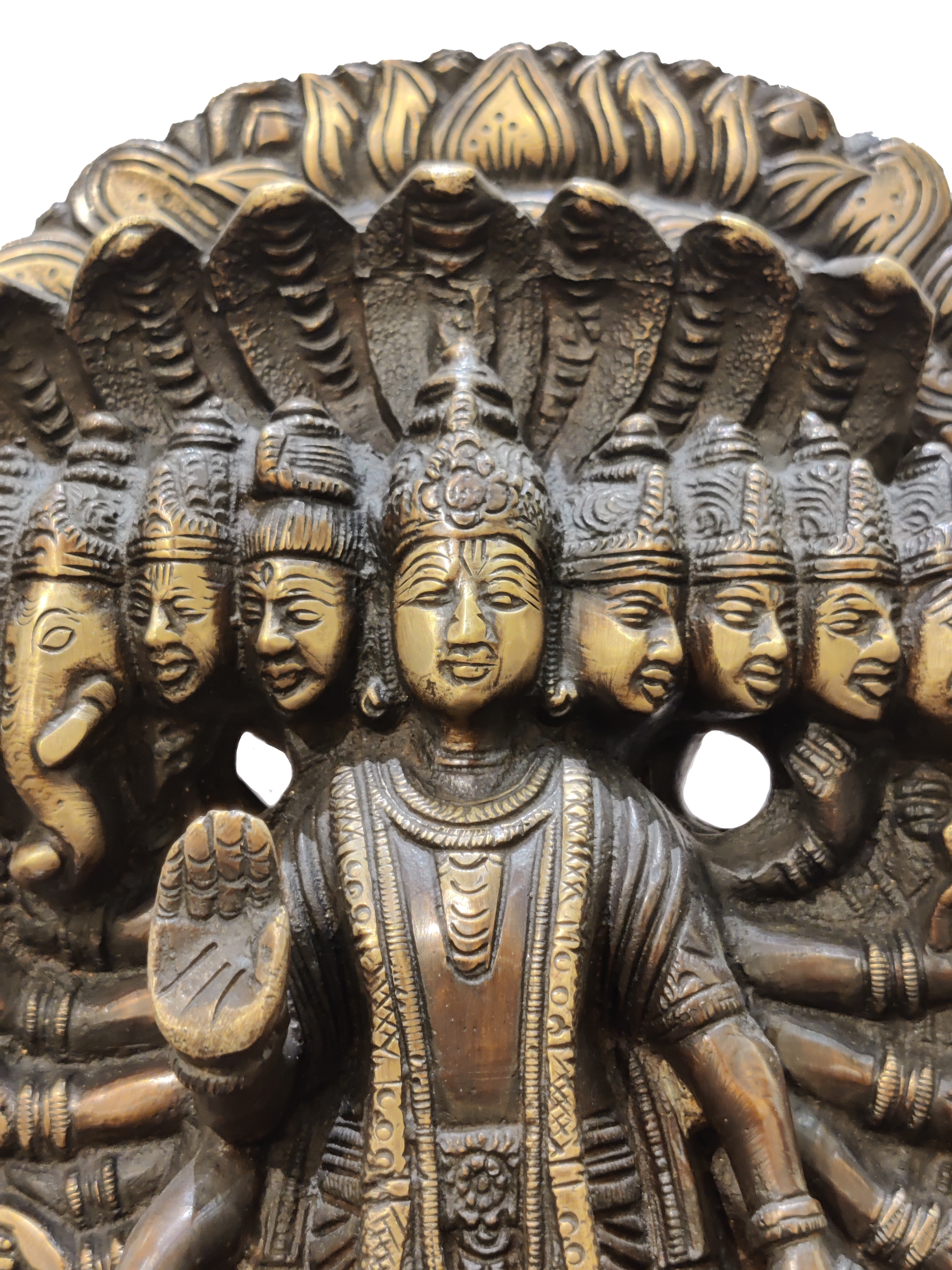 Lord Vishnu Vishvarupa Brass Idol – Multi Faced Divine Cosmic Form Statue