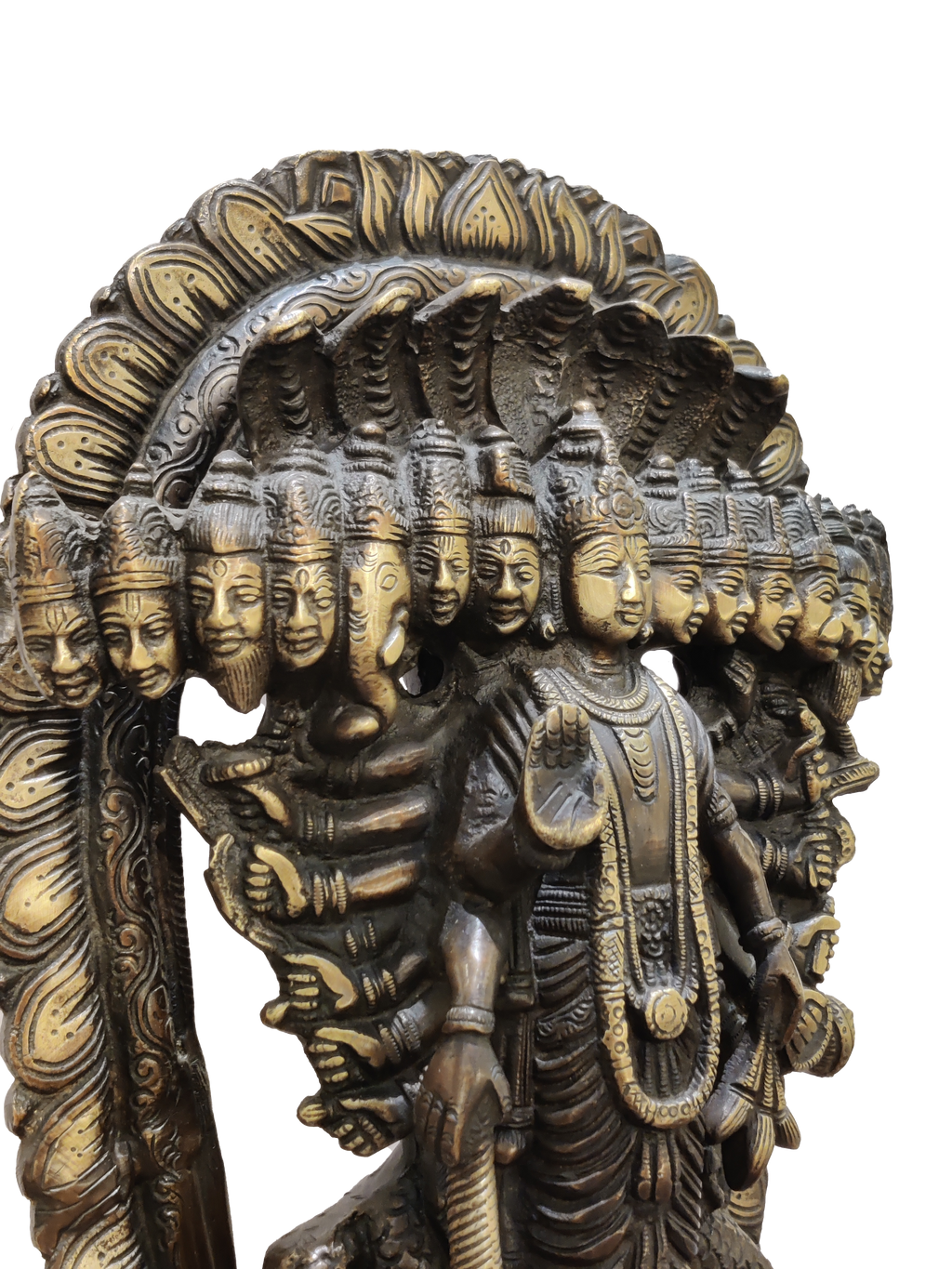 Lord Vishnu Vishvarupa Brass Idol – Multi Faced Divine Cosmic Form Statue