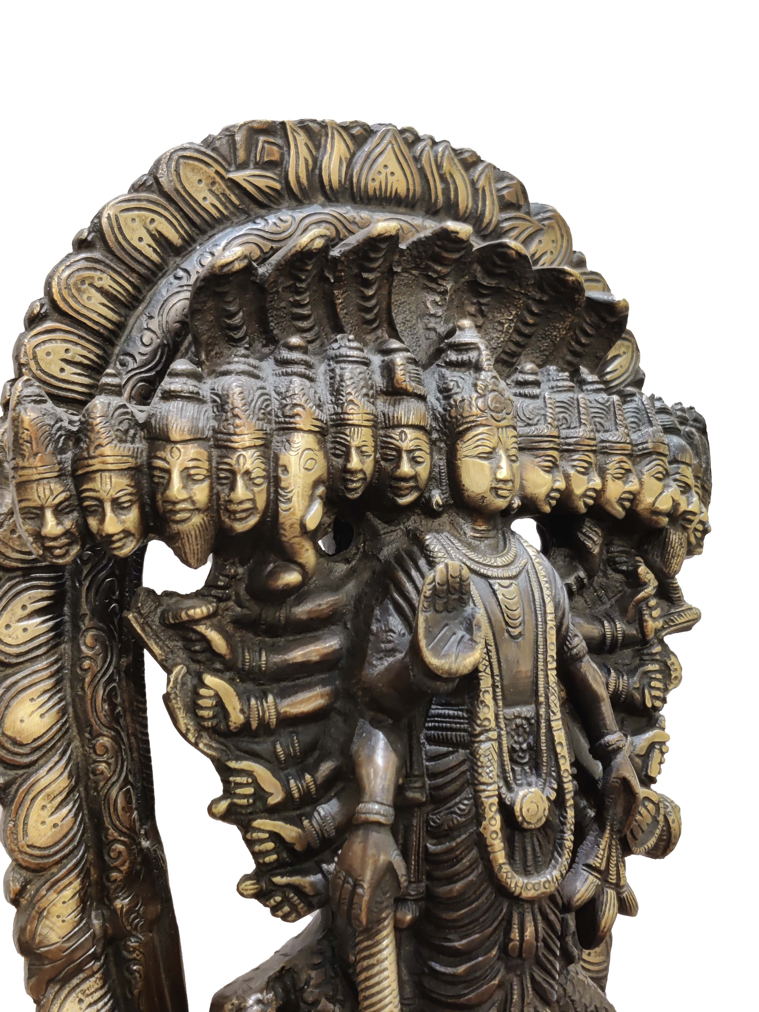 Lord Vishnu Vishvarupa Brass Idol – Multi Faced Divine Cosmic Form Statue