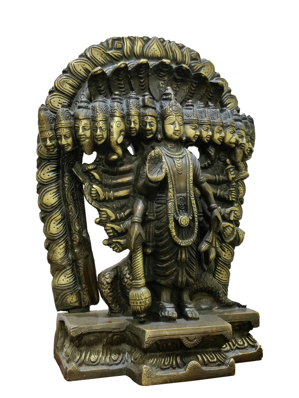 Lord Vishnu Vishvarupa Brass Idol – Multi Faced Divine Cosmic Form Statue