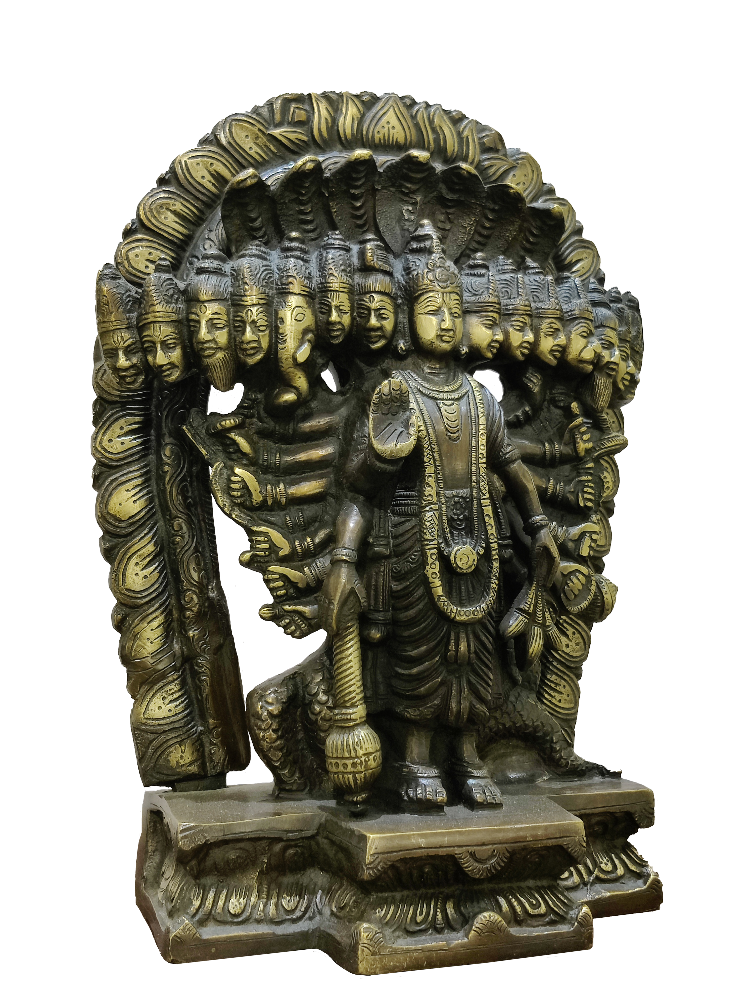 Lord Vishnu Vishvarupa Brass Idol – Multi Faced Divine Cosmic Form Statue