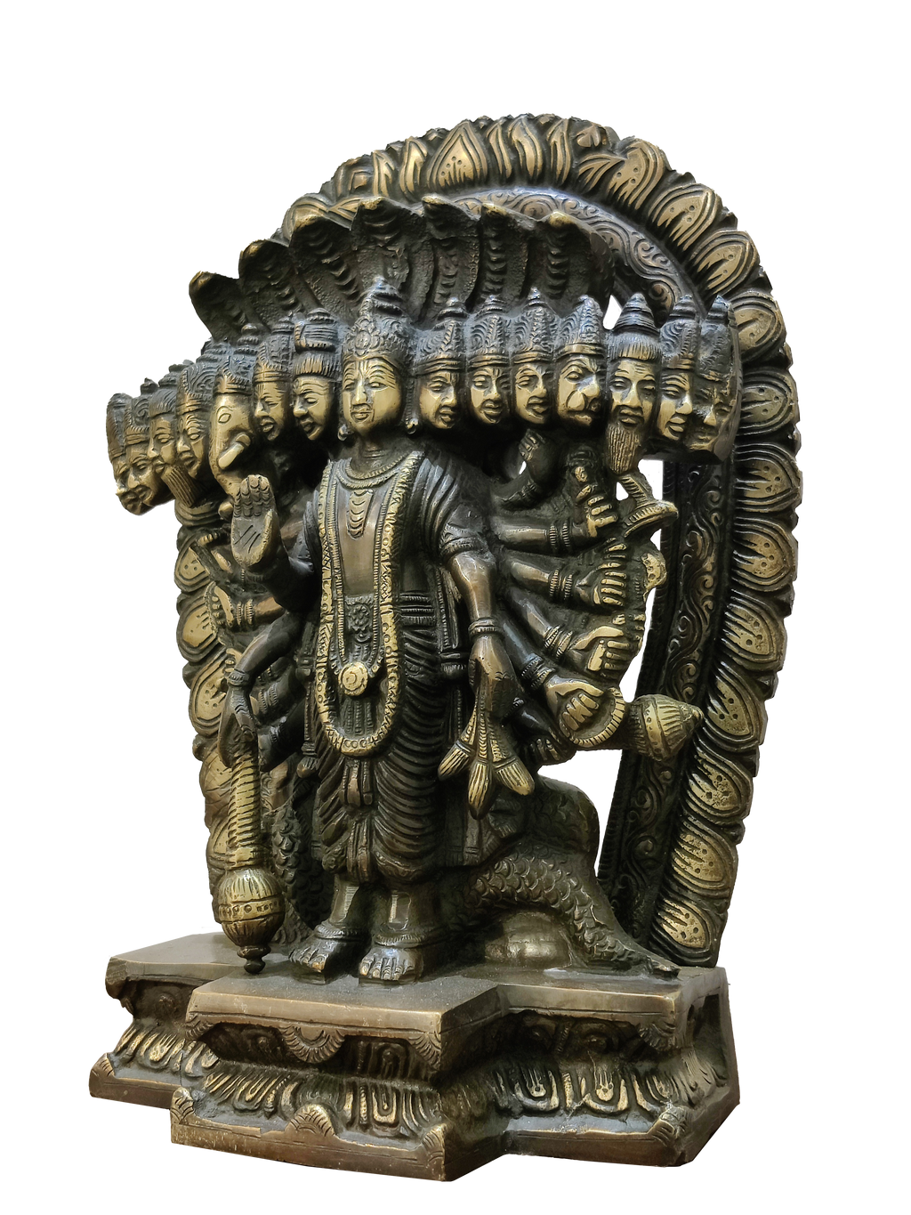 Lord Vishnu Vishvarupa Brass Idol – Multi Faced Divine Cosmic Form Statue