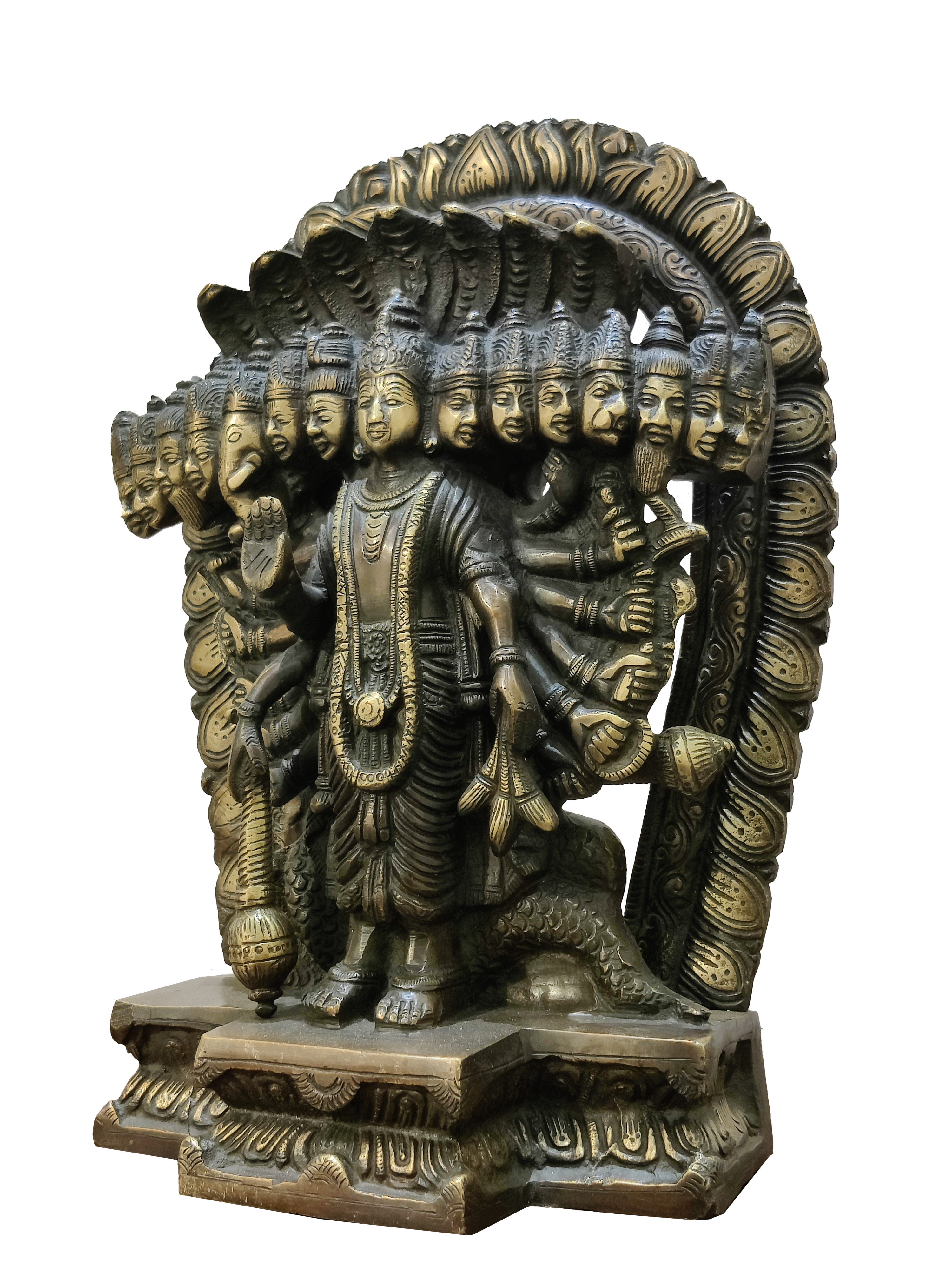 Lord Vishnu Vishvarupa Brass Idol – Multi Faced Divine Cosmic Form Statue