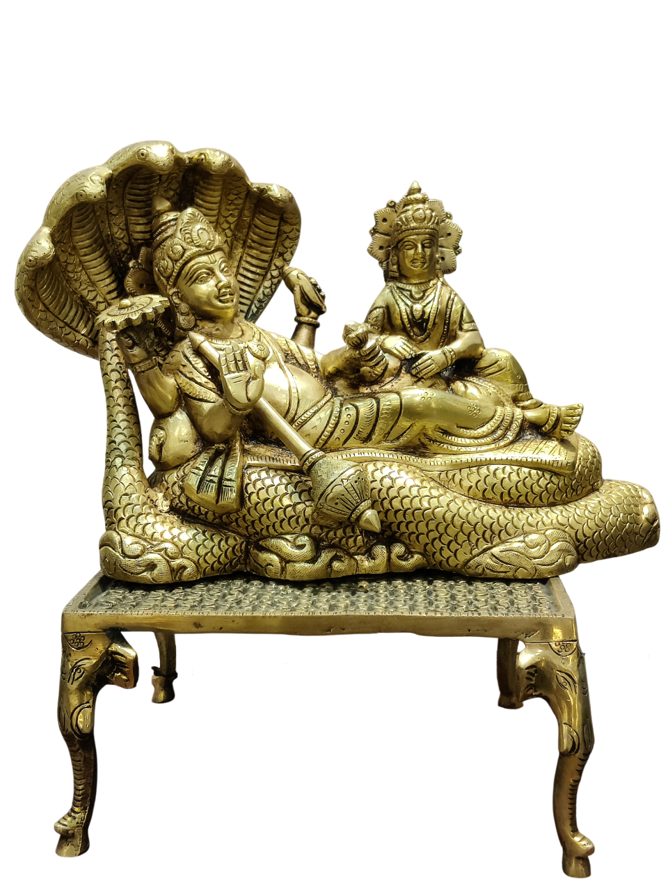 Lord Vishnu Sheshnag & Lakshmi Sleeping Idol – Divine Brass Finish