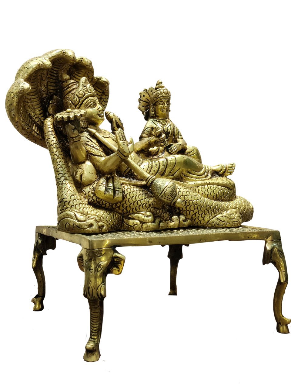 Lord Vishnu Sheshnag & Lakshmi Sleeping Idol – Divine Brass Finish