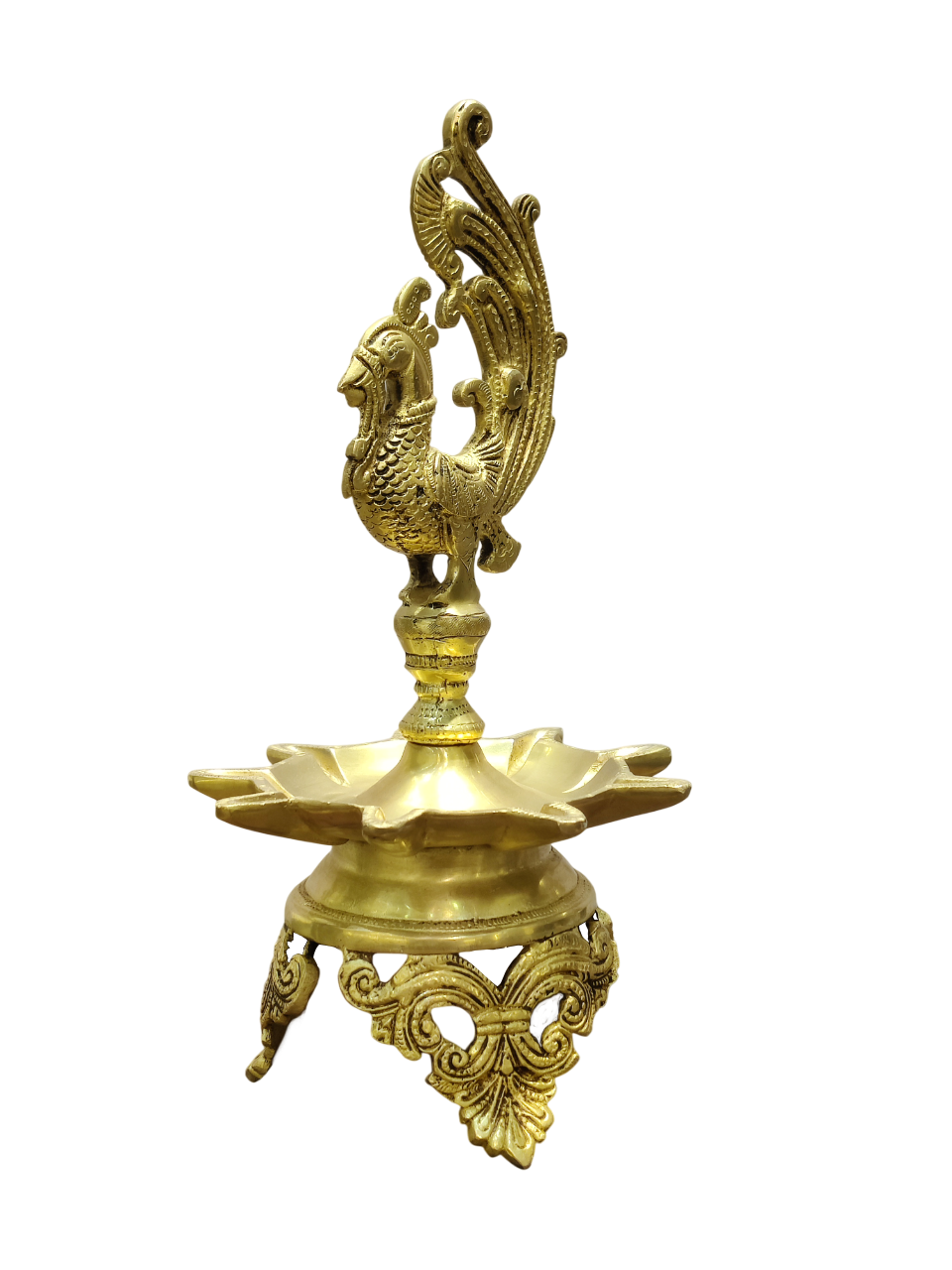 Traditional Brass Peacock Oil Lamp for Pooja & Home Decor