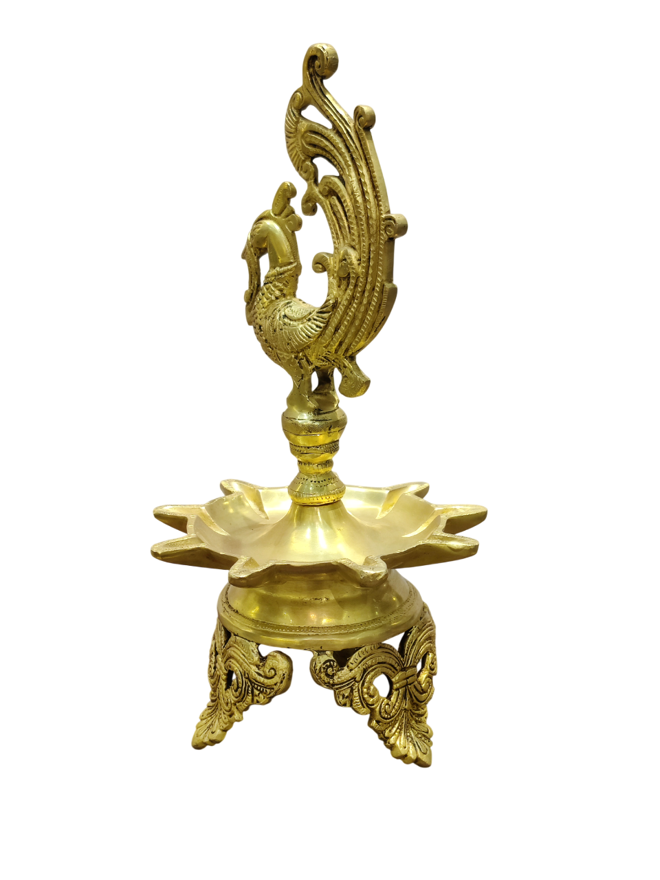 Traditional Brass Peacock Oil Lamp for Pooja & Home Decor